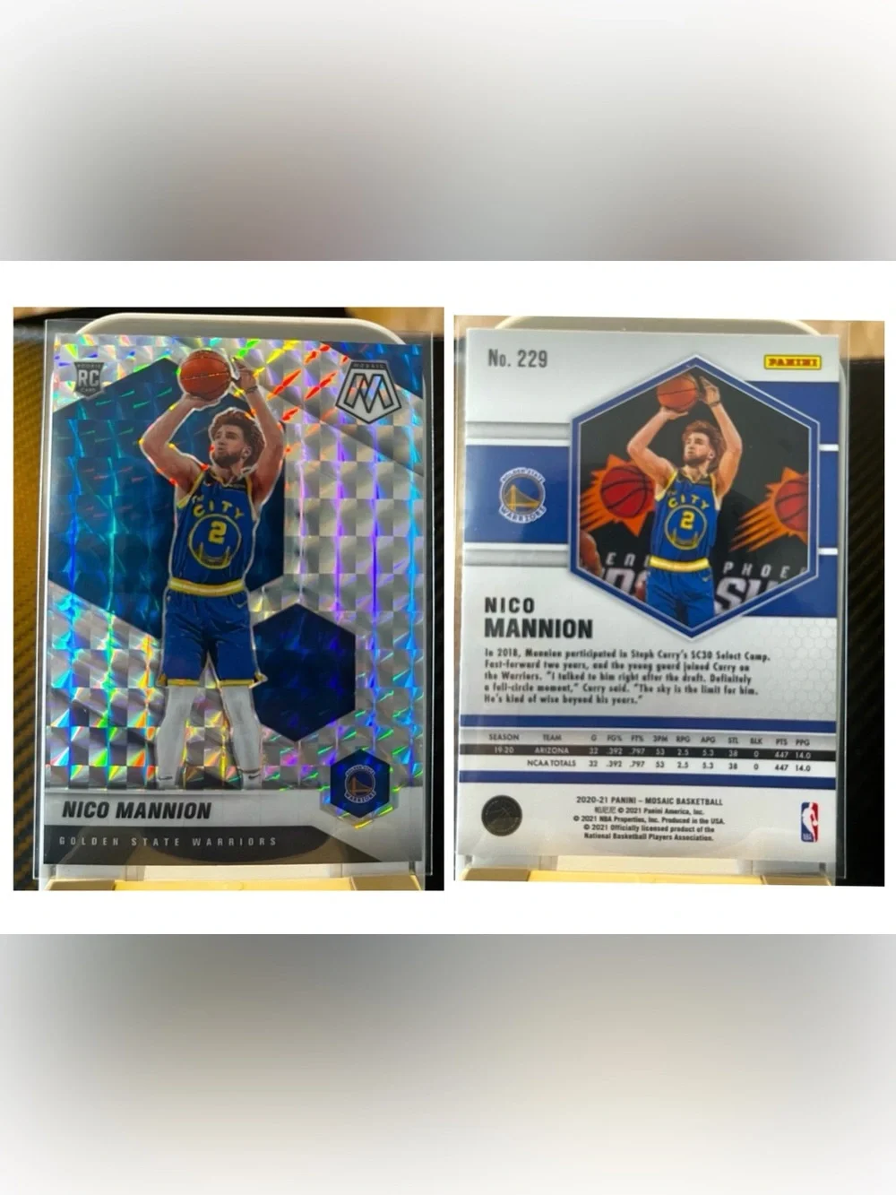 GSW 2021 Nico Mannion No. 229 Panini REACTIVE BLUE Prizm Rookie NBA Trading Card